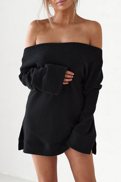 Off The Shoulder Mini Dress - Black - SHOPJAUS - JAUS