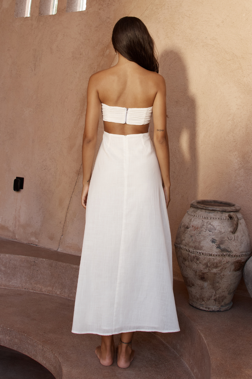 Adel Long Midi Dress - White - SHOPJAUS - JAUS