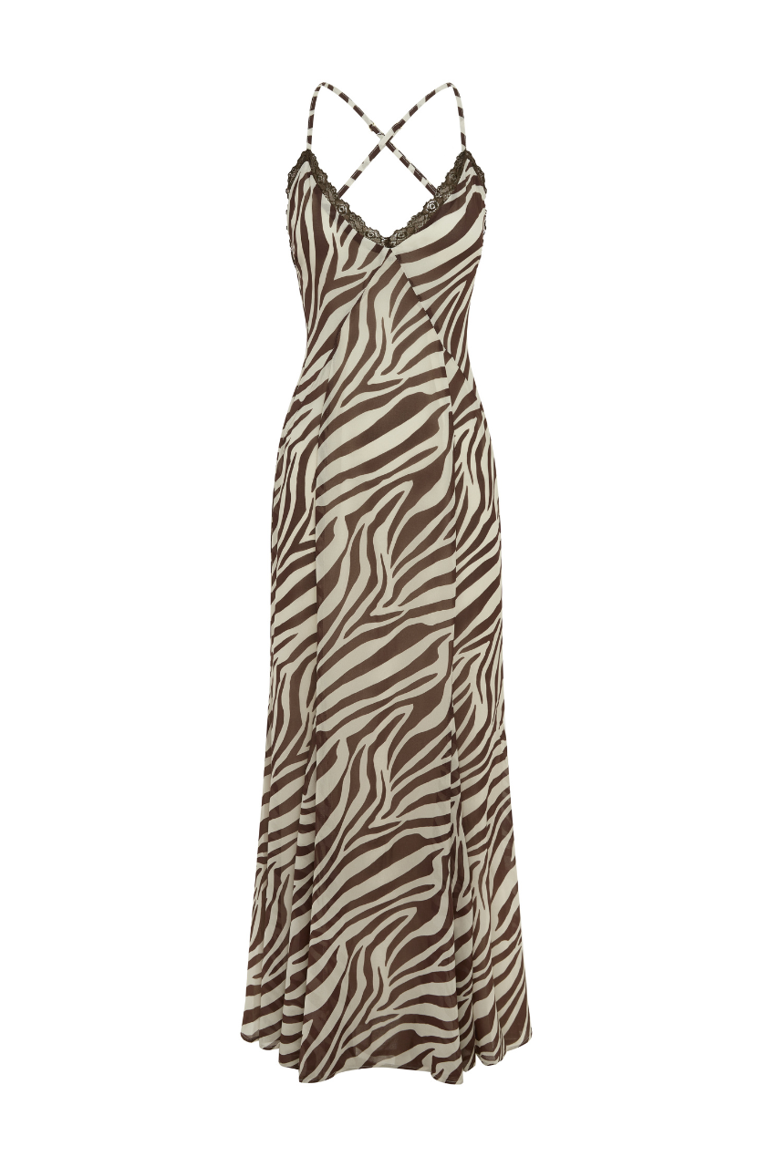 Amina Midi Dress - Zebra Chocolate - SHOPJAUS - JAUS