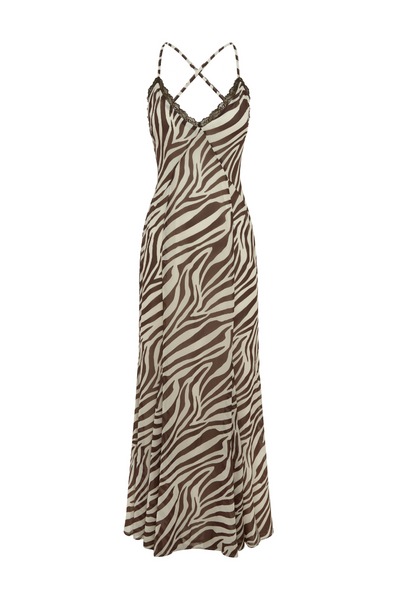 Amina Midi Dress - Zebra Chocolate - SHOPJAUS - JAUS