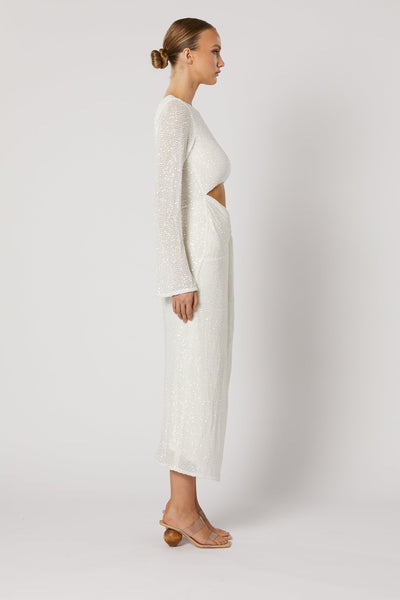 Reyna Knot Midi Dress - White - SHOPJAUS - JAUS