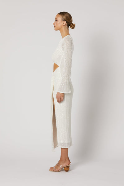 Reyna Knot Midi Dress - White - SHOPJAUS - JAUS