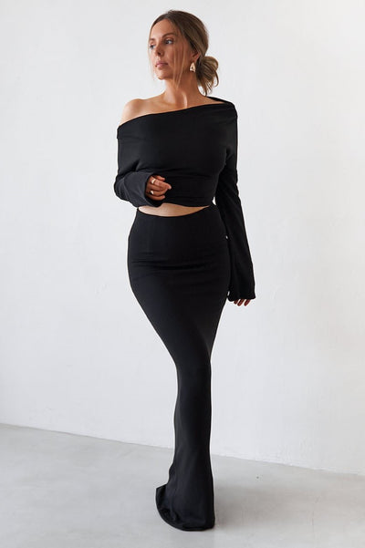 Cupro Long Sleeve Top - Black - SHOPJAUS - JAUS