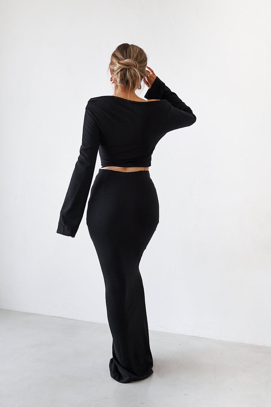 Cupro Long Sleeve Top - Black - SHOPJAUS - JAUS