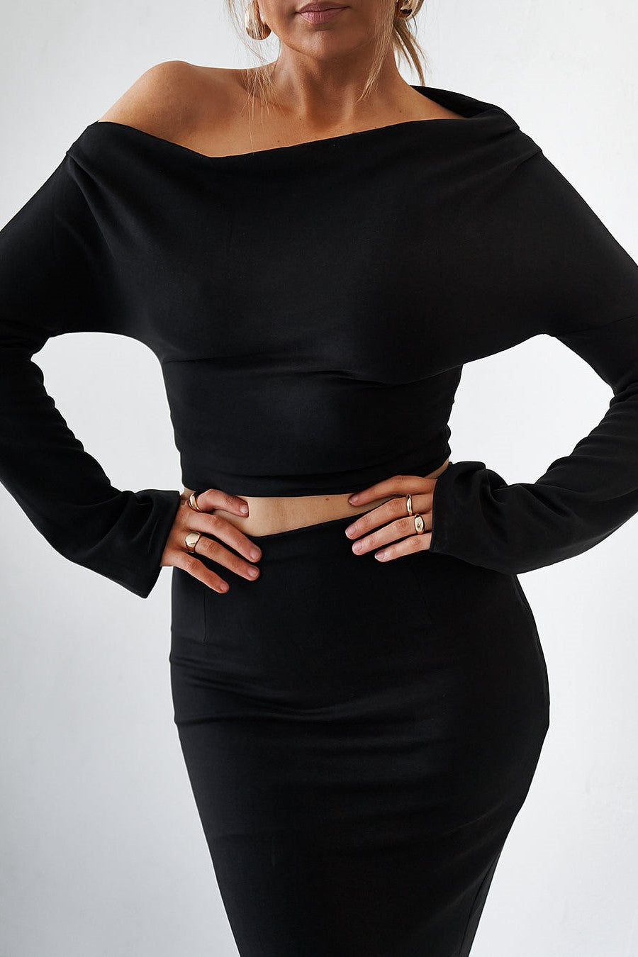 Cupro Long Sleeve Top - Black - SHOPJAUS - JAUS