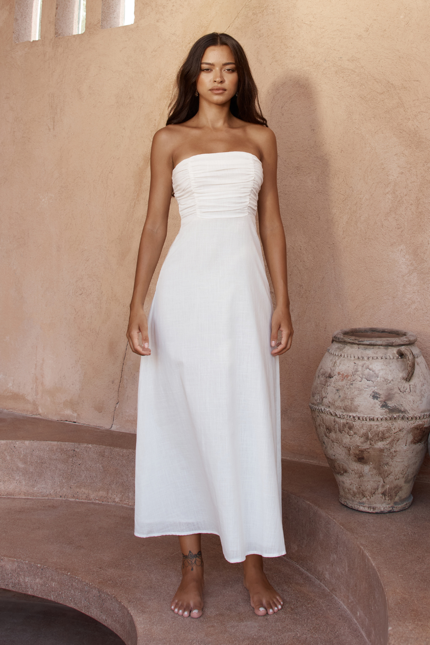 Adel Long Midi Dress - White - SHOPJAUS - JAUS