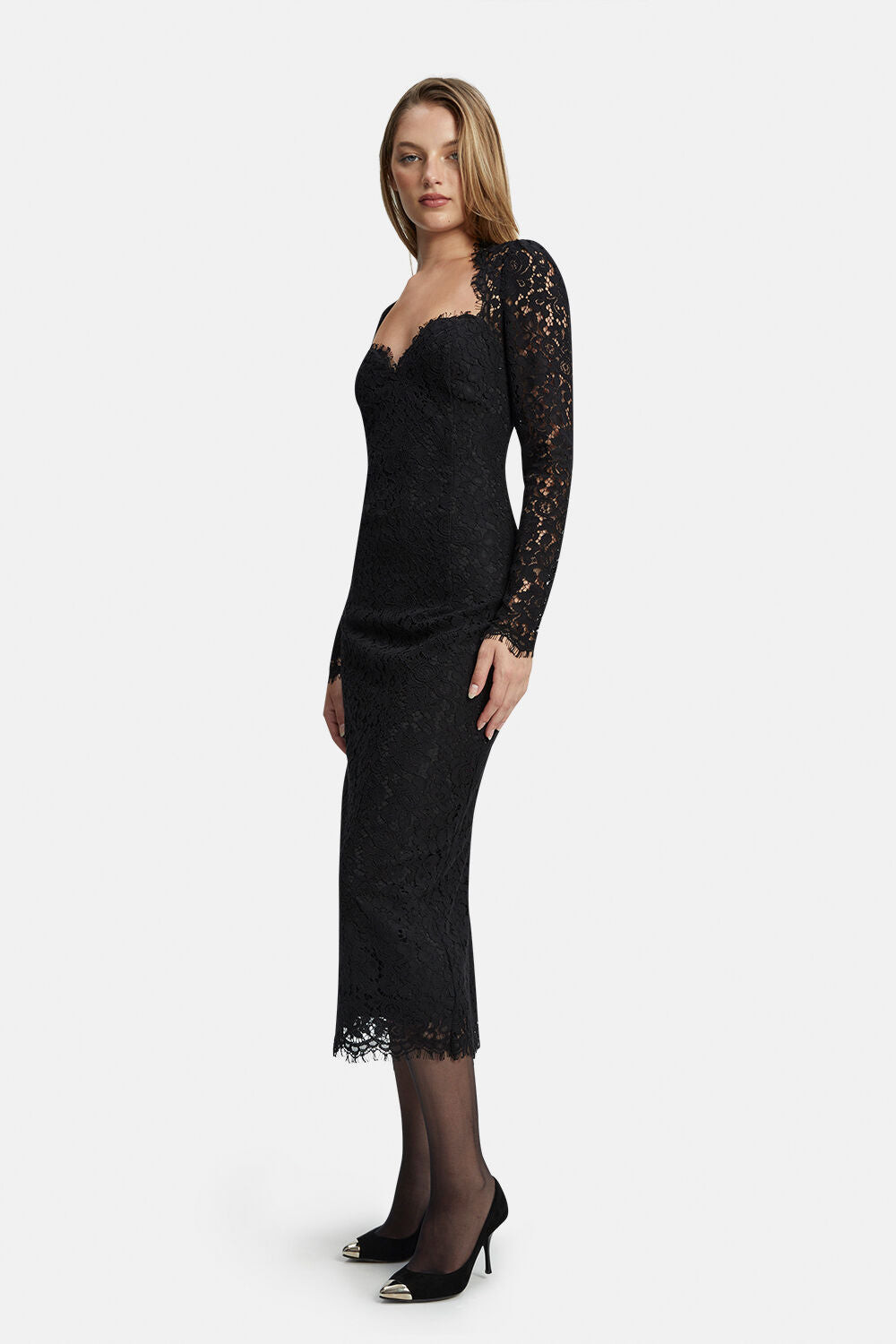 Aurora Lace Midi Dress - Black - SHOPJAUS - JAUS