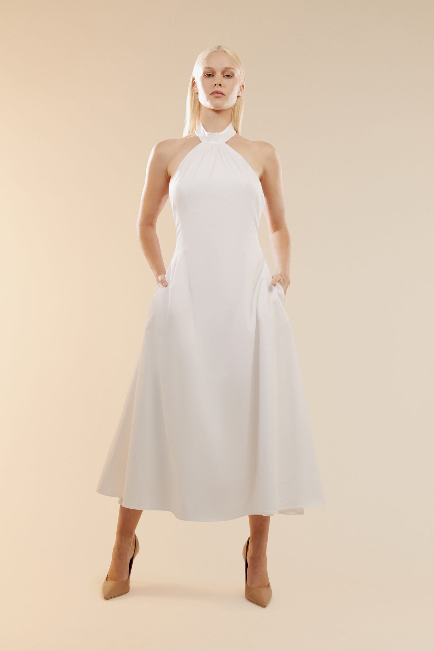 Genevieve Poplin Midi Dress - White