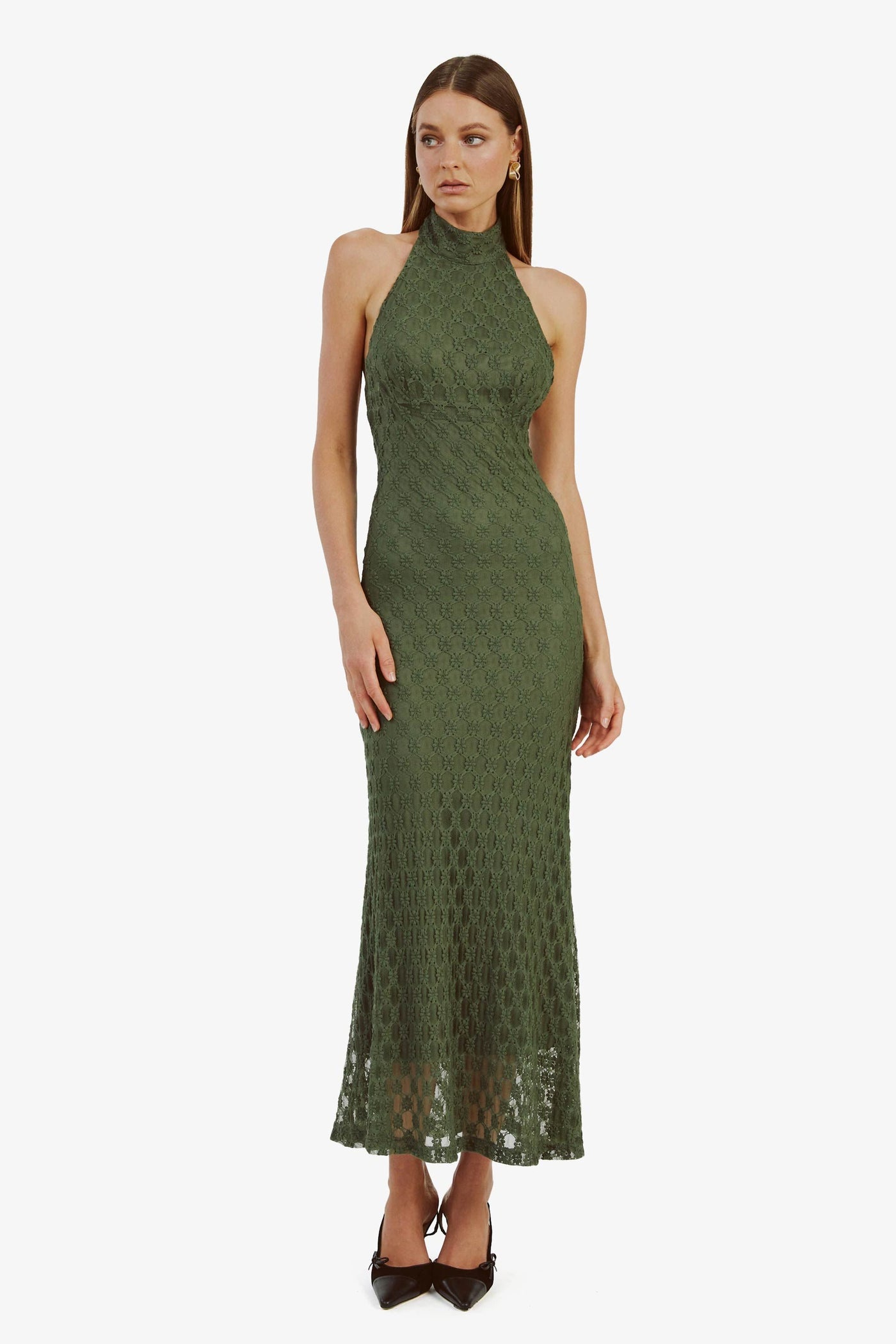 Adoni Ola Lace Midi Dress - Khaki