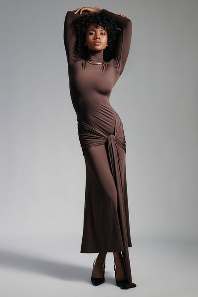 Alix Tie Front Maxi Dress - Chocolate