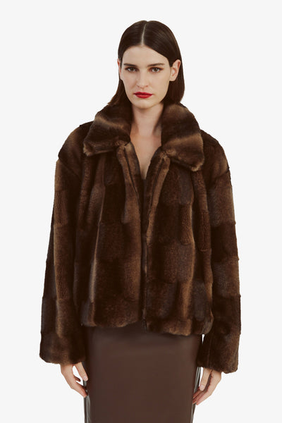 Sylvie Zip Faux Fur Jacket - Dark Chocolate