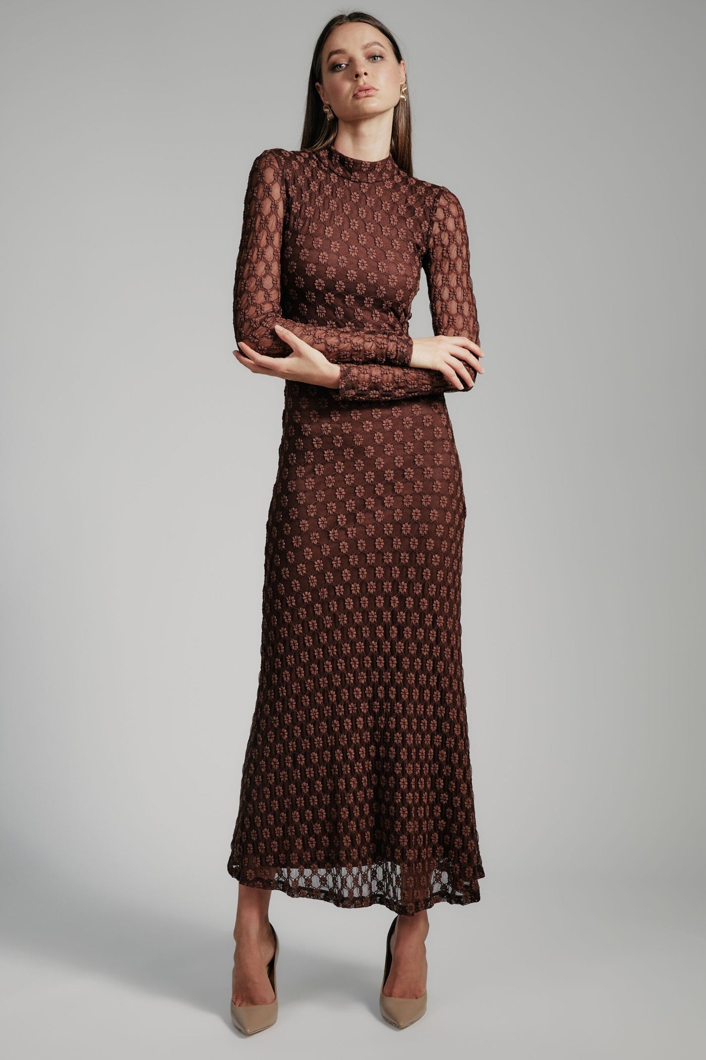 Ola Long Sleeve Midi Dress - Chocolate