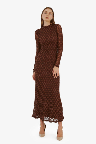 Ola Long Sleeve Midi Dress - Chocolate