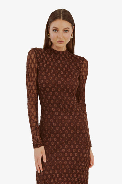 Ola Long Sleeve Midi Dress - Chocolate