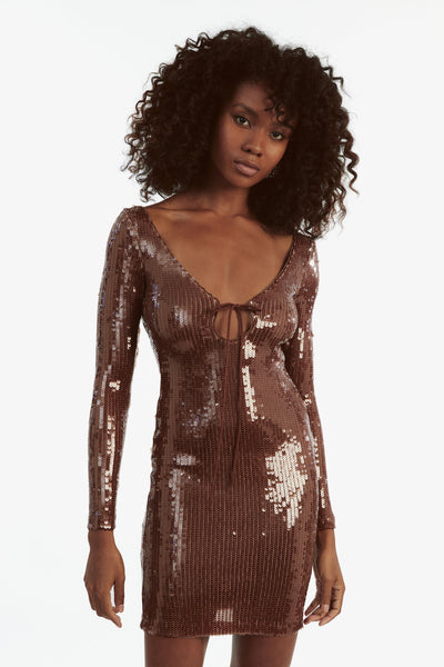 Verona Sequin Mini Dress - Chocolate