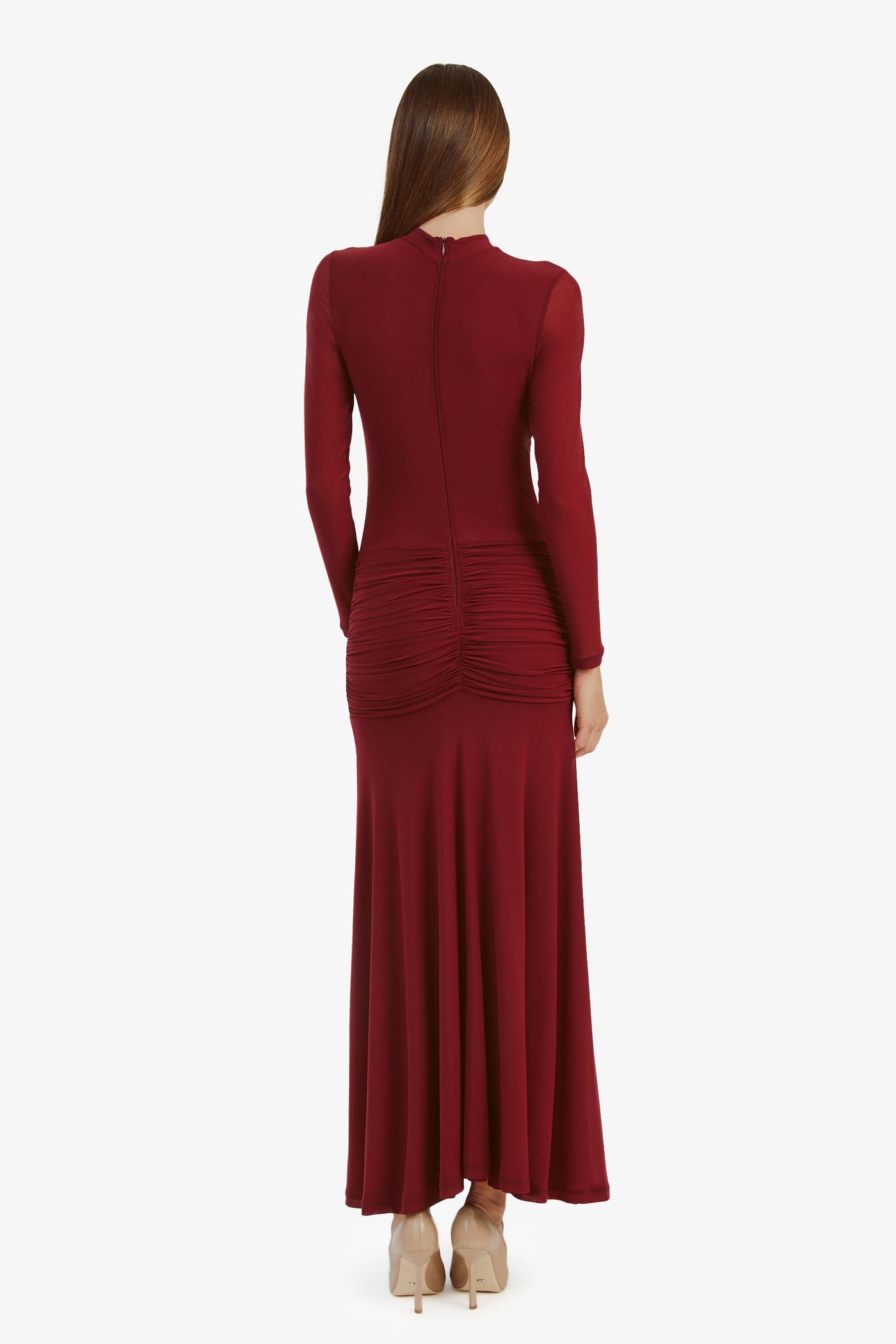 Liyana Ruched Mesh Dress - Berry