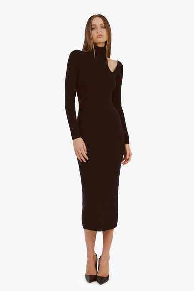 Olesa Asymmetric Knit Dress - Black