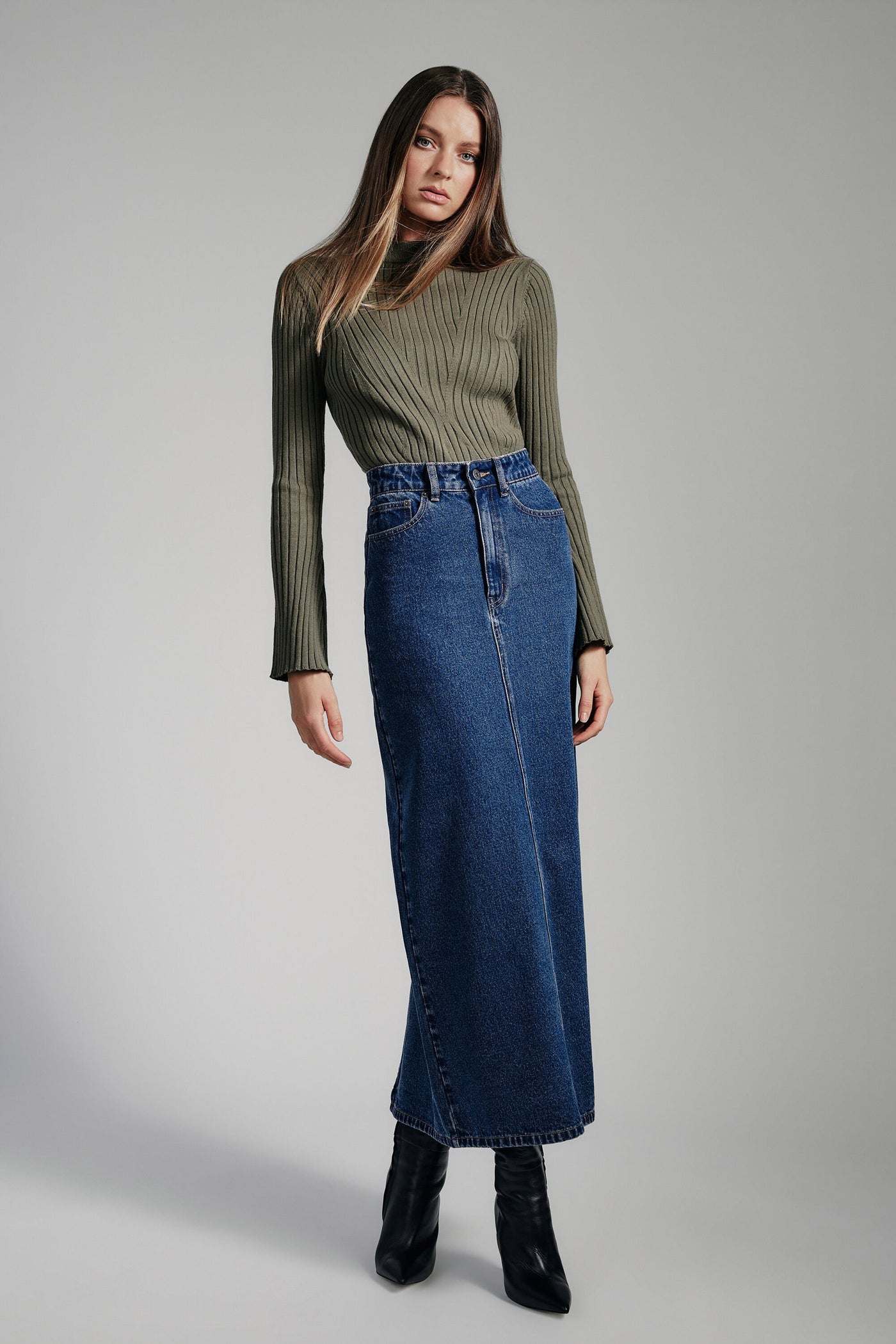 Evianna Denim Maxi Skirt - Washed Indigo