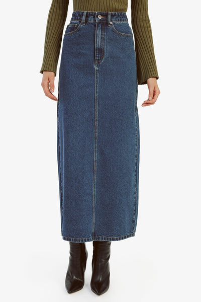 Evianna Denim Maxi Skirt - Washed Indigo