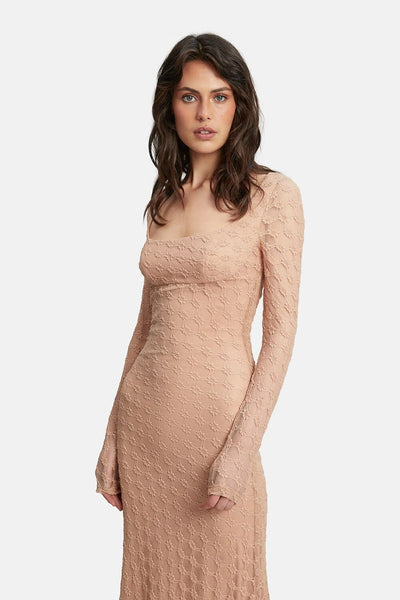 Adoni Lace Midi Dress - Biscuit - SHOPJAUS - JAUS