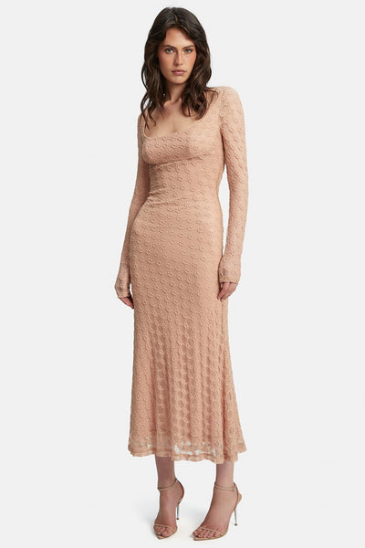 Adoni Lace Midi Dress - Biscuit - SHOPJAUS - JAUS