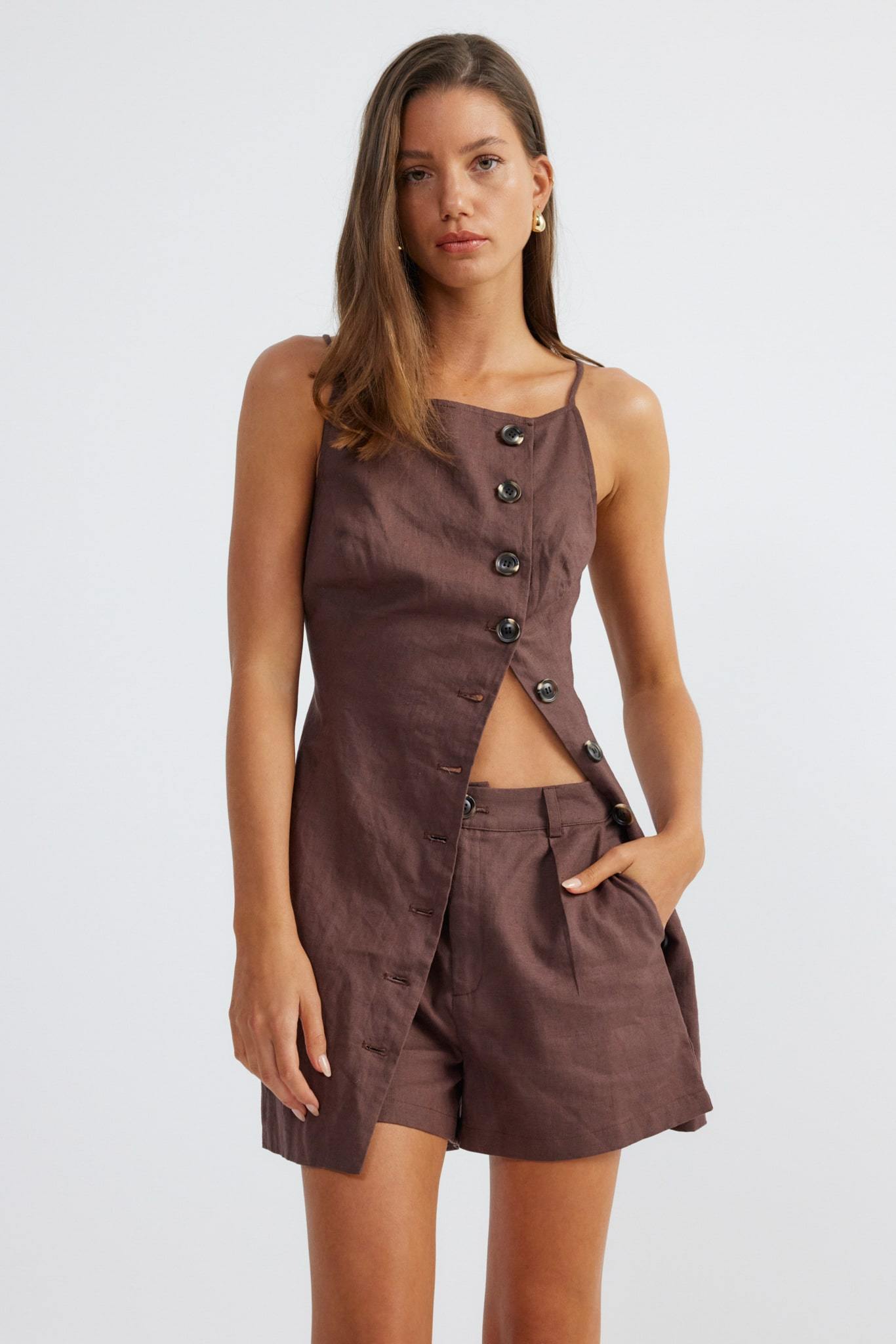 Allegra Linen Dress - Chocolate