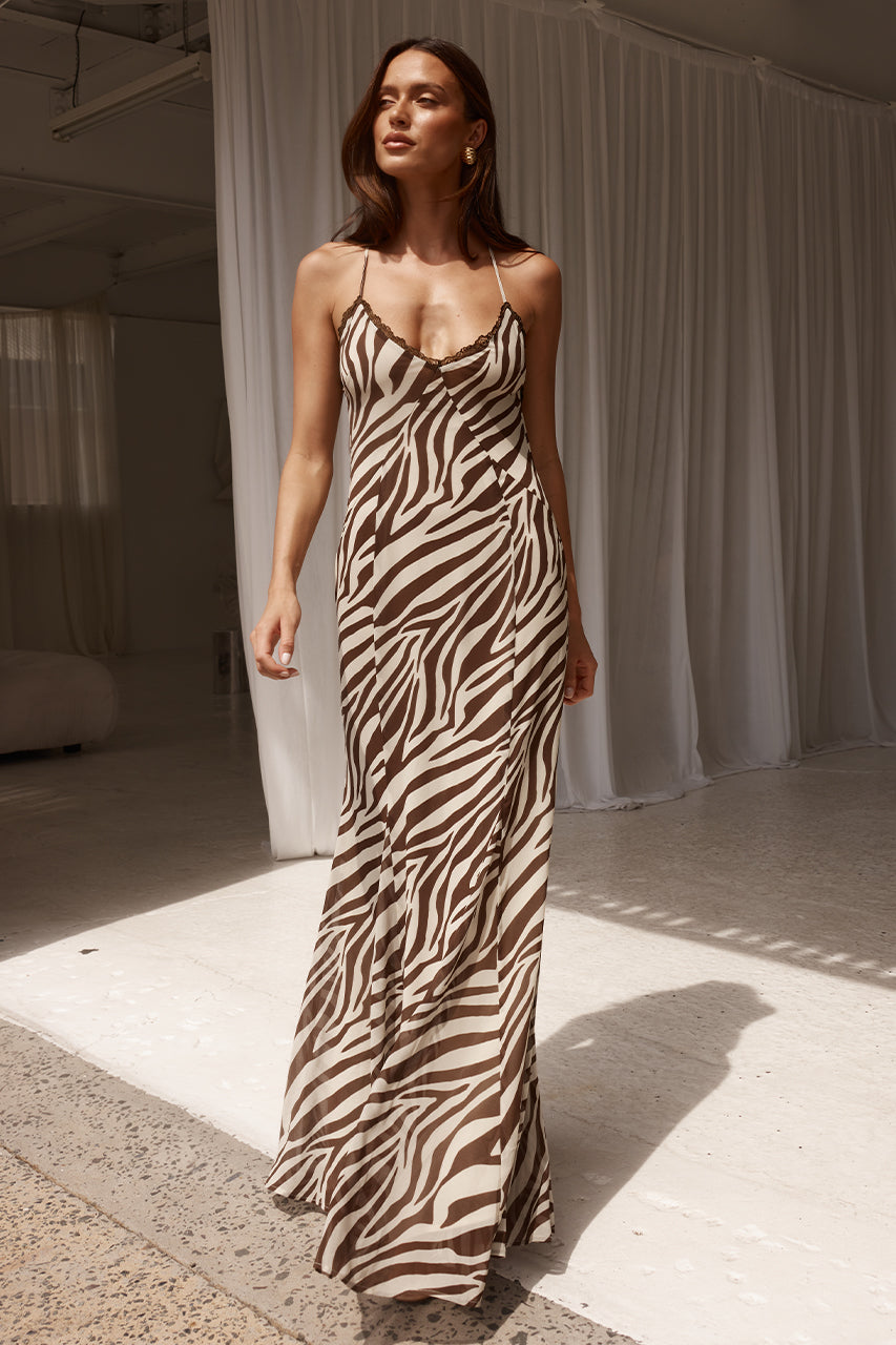 Amina Midi Dress - Zebra Chocolate - SHOPJAUS - JAUS