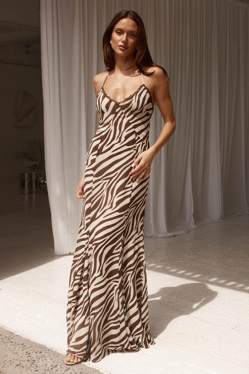 Amina Midi Dress - Zebra Chocolate - SHOPJAUS - JAUS