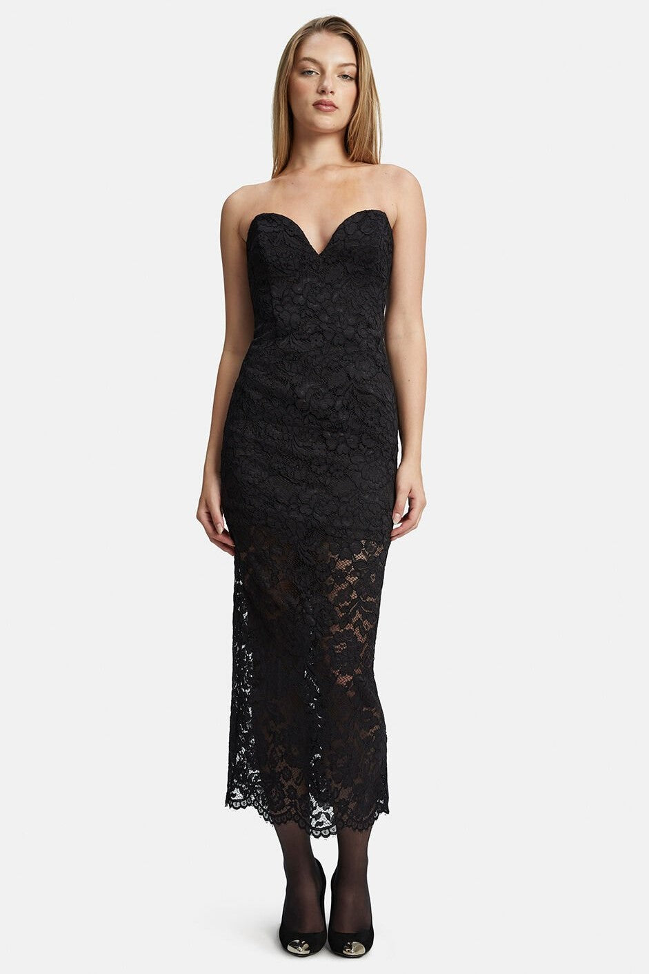 Artemis Midi Lace Dress - Black - SHOPJAUS - JAUS