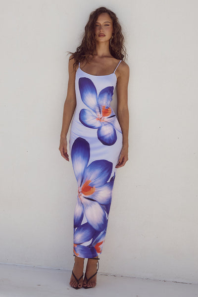 Deia Midi Dress - Violet Flower - SHOPJAUS - JAUS