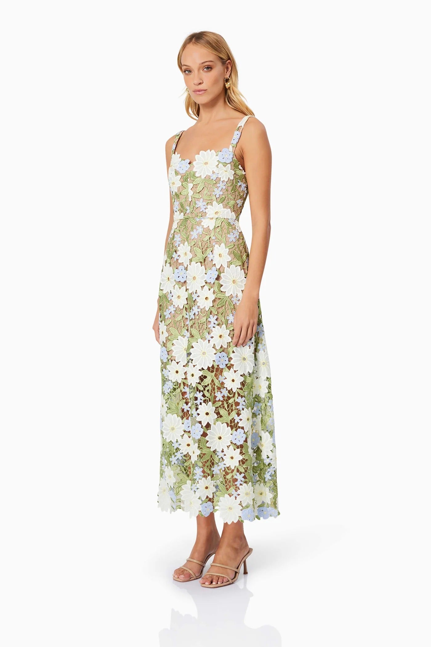 Flora Lace Midi Dress - Green Multi