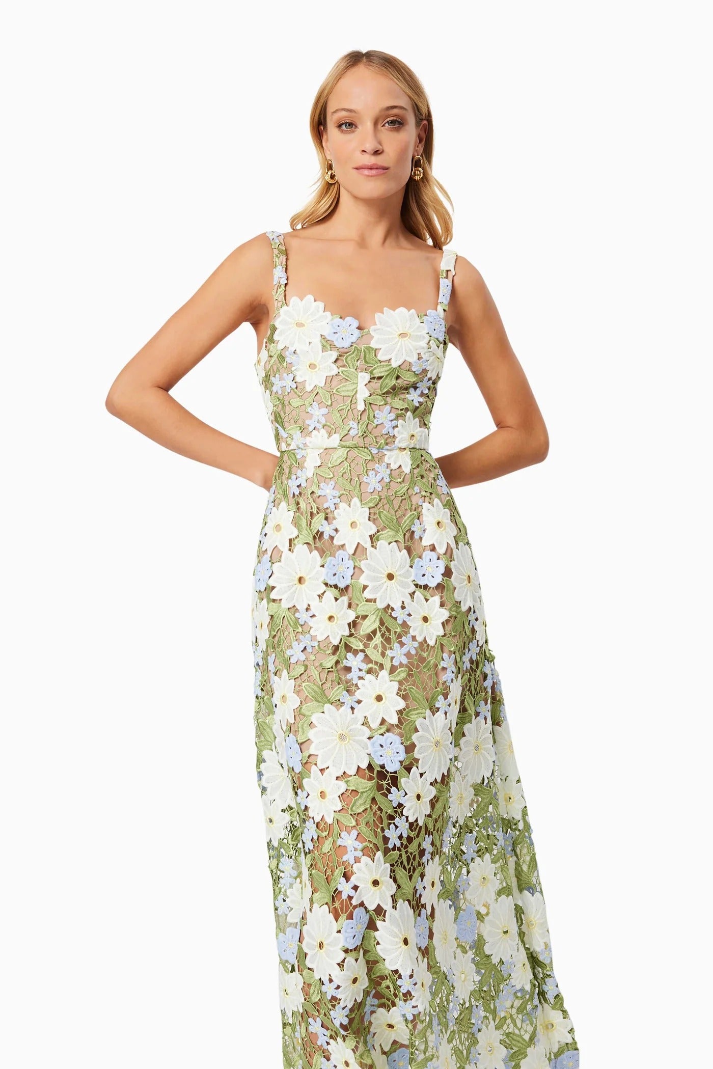 Flora Lace Midi Dress - Green Multi