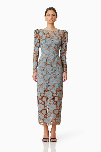 Jasmine Long Sleeve Midi Dress - Blue