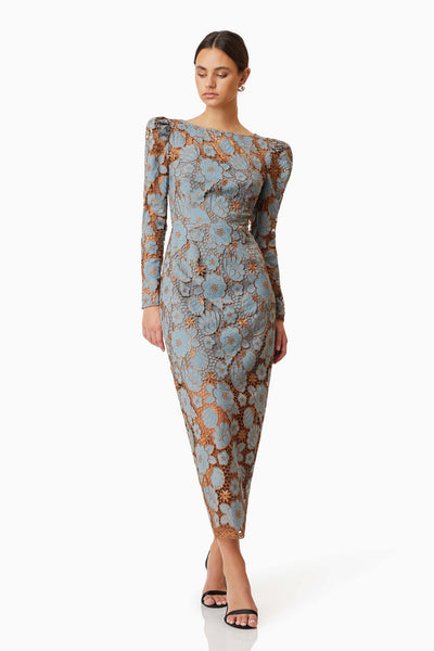 Jasmine Long Sleeve Midi Dress - Blue