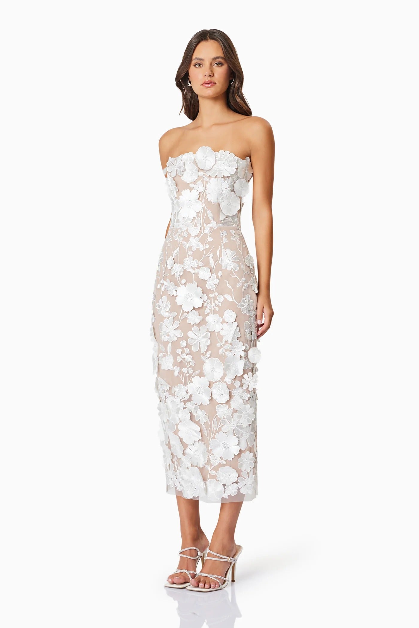 Helena Strapless Midi Dress - White