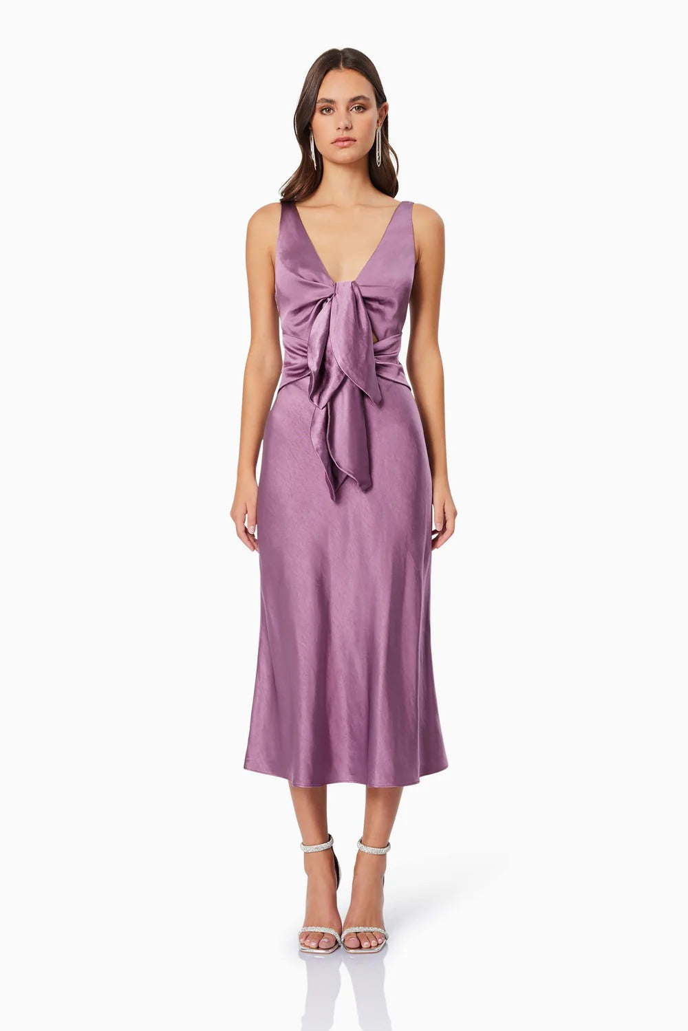 Faith Front Tie Midi Dress - Purple