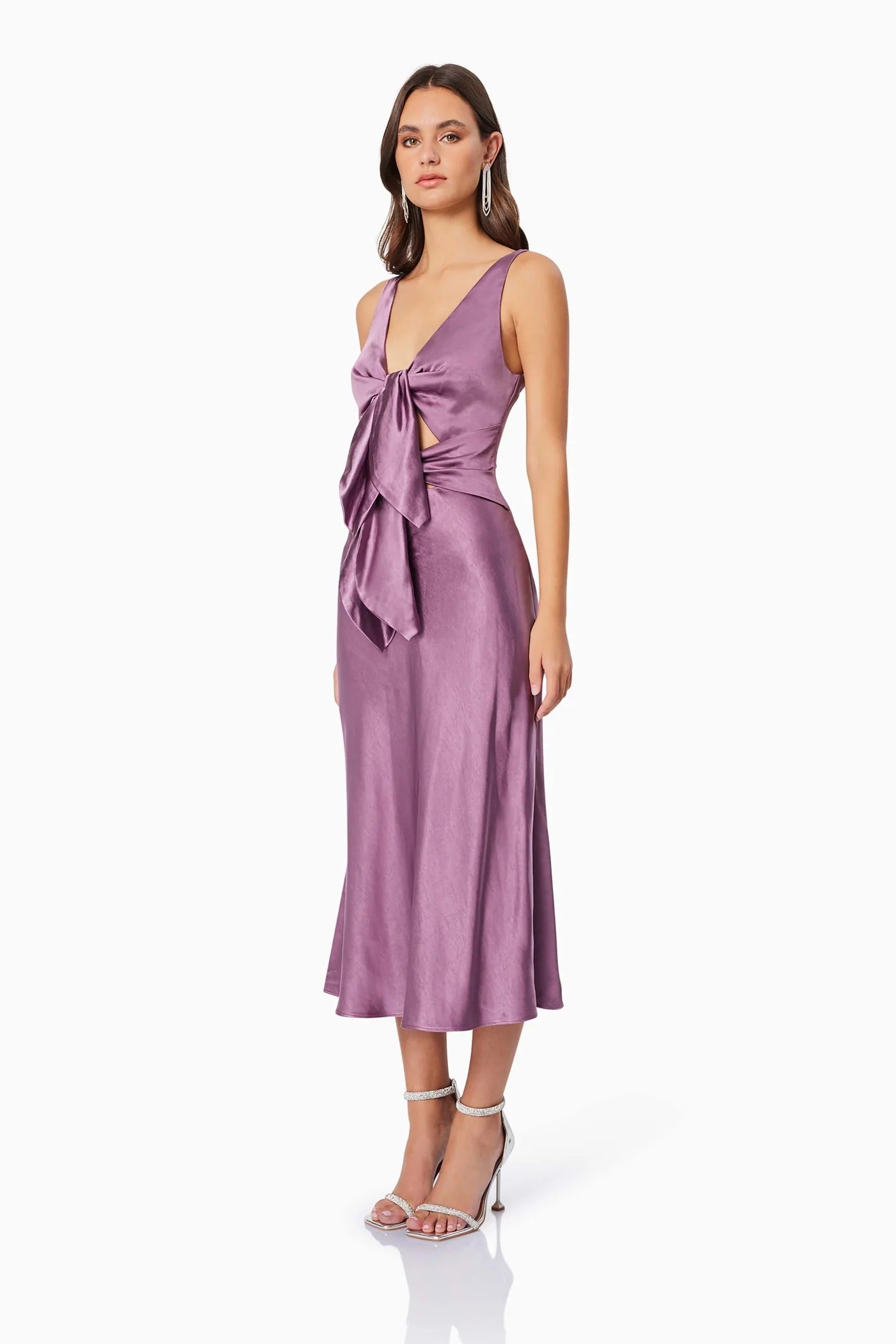 Faith Front Tie Midi Dress - Purple