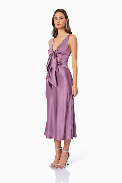 Faith Front Tie Midi Dress - Purple