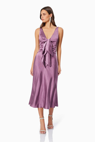 Faith Front Tie Midi Dress - Purple