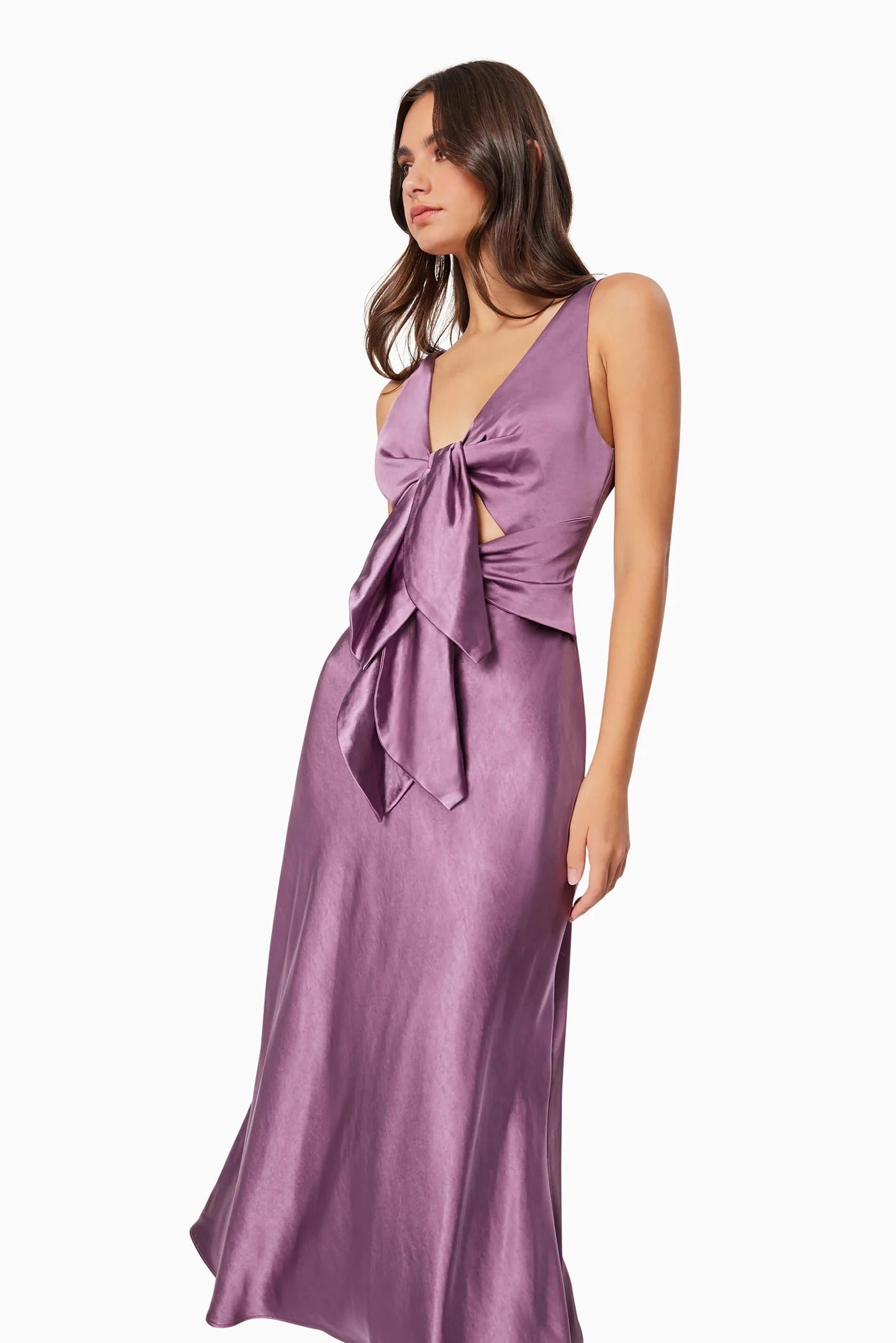 Faith Front Tie Midi Dress - Purple