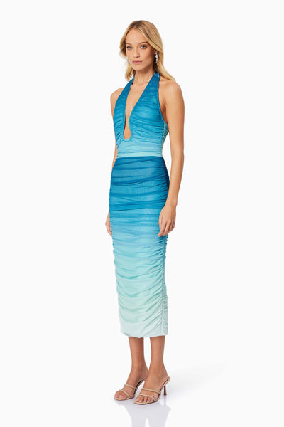 Brielle Halter Midi Dress - Blue