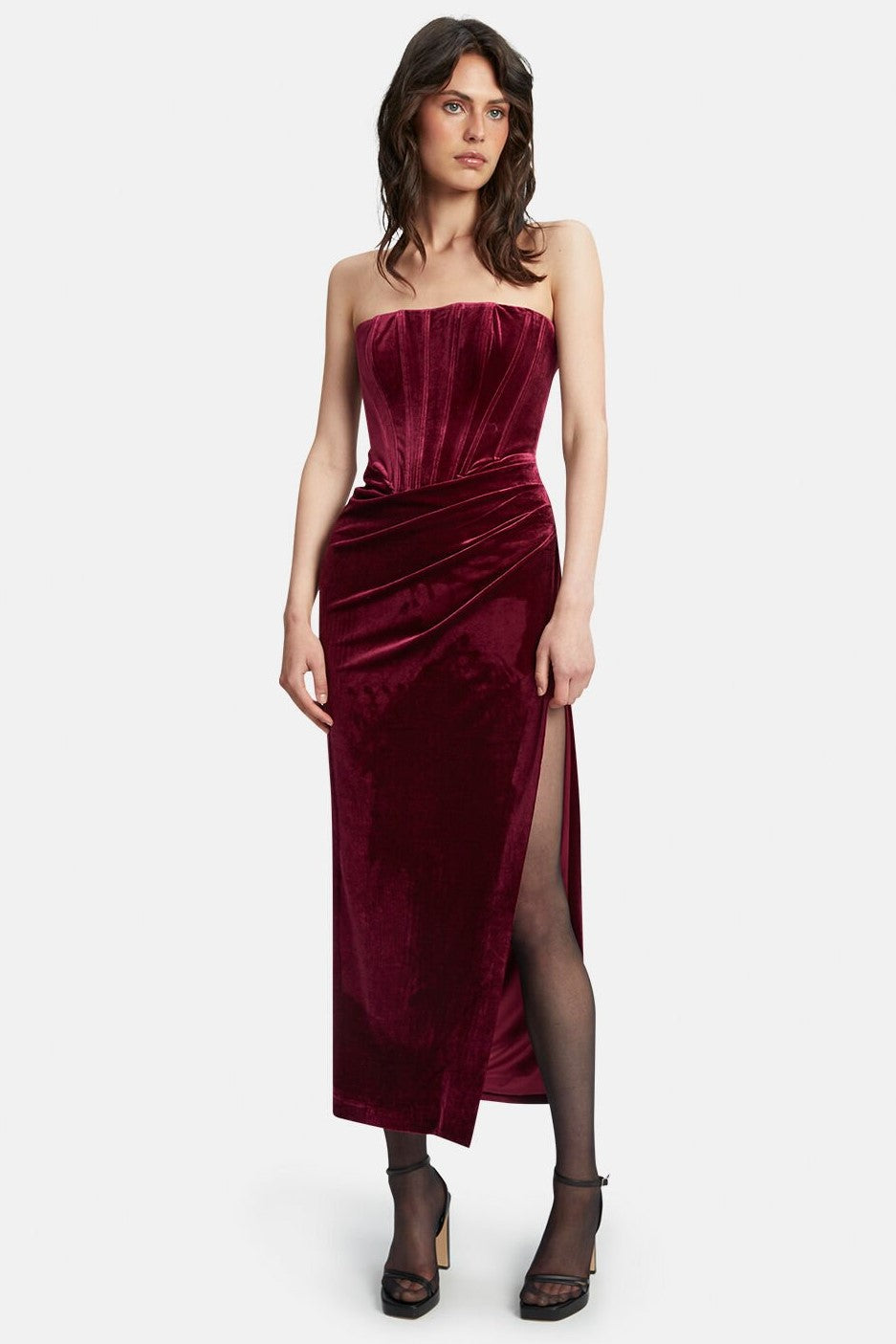 Everlasting Velour Midi Dress - Burgundy - SHOPJAUS - JAUS