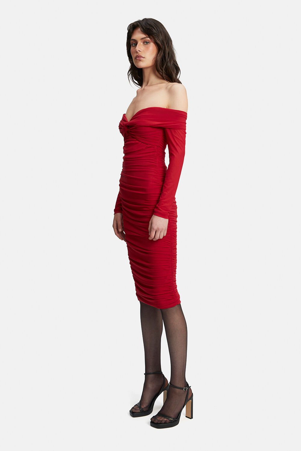 Helena Midi Mesh Dress - Fire Red - SHOPJAUS - JAUS