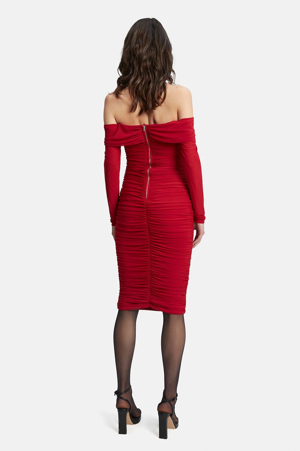 Helena Midi Mesh Dress - Fire Red - SHOPJAUS - JAUS