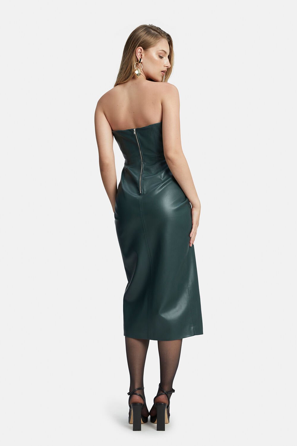 Kai Vegan Leather Midi Dress - Evergreen - SHOPJAUS - JAUS