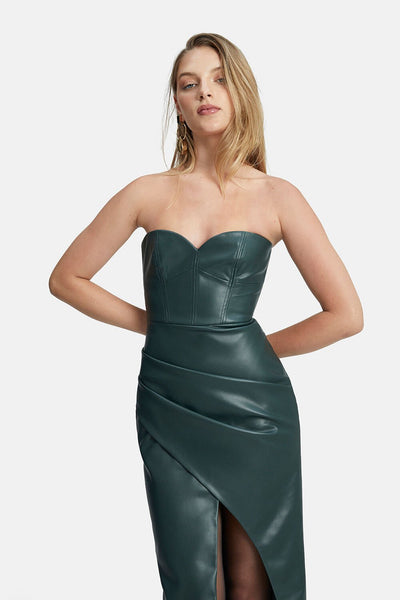 Kai Vegan Leather Midi Dress - Evergreen - SHOPJAUS - JAUS