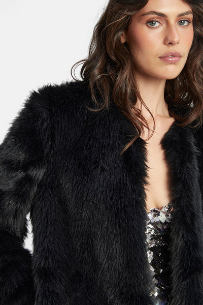 Logan Faux Fur Coat - Black - SHOPJAUS - JAUS