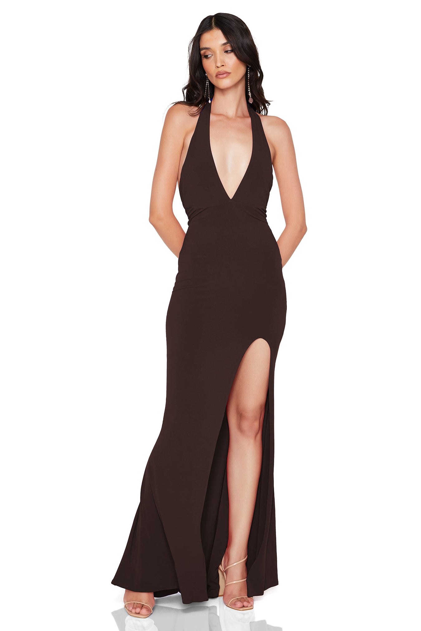 Nookie Illegal Side Split Gown - Chocolate - SHOPJAUS - JAUS