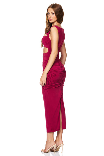 Nookie Enigma Cut Out Midi Dress - Ruby