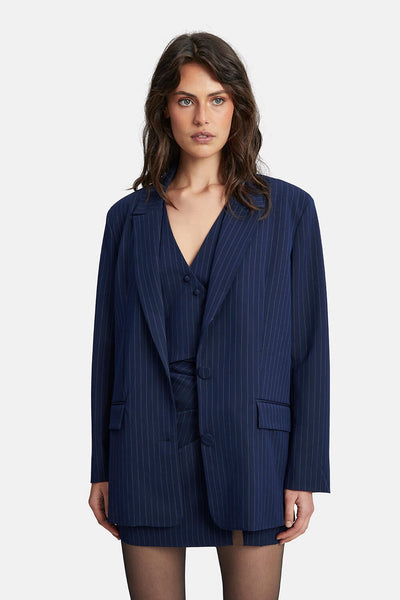 Pin Stripe Blazer - Navy Stripe - SHOPJAUS - JAUS